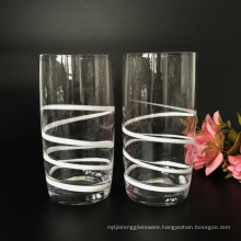 Highball juice glass,drinking glass tumbler with round bottom and hand painted White Ribbon.